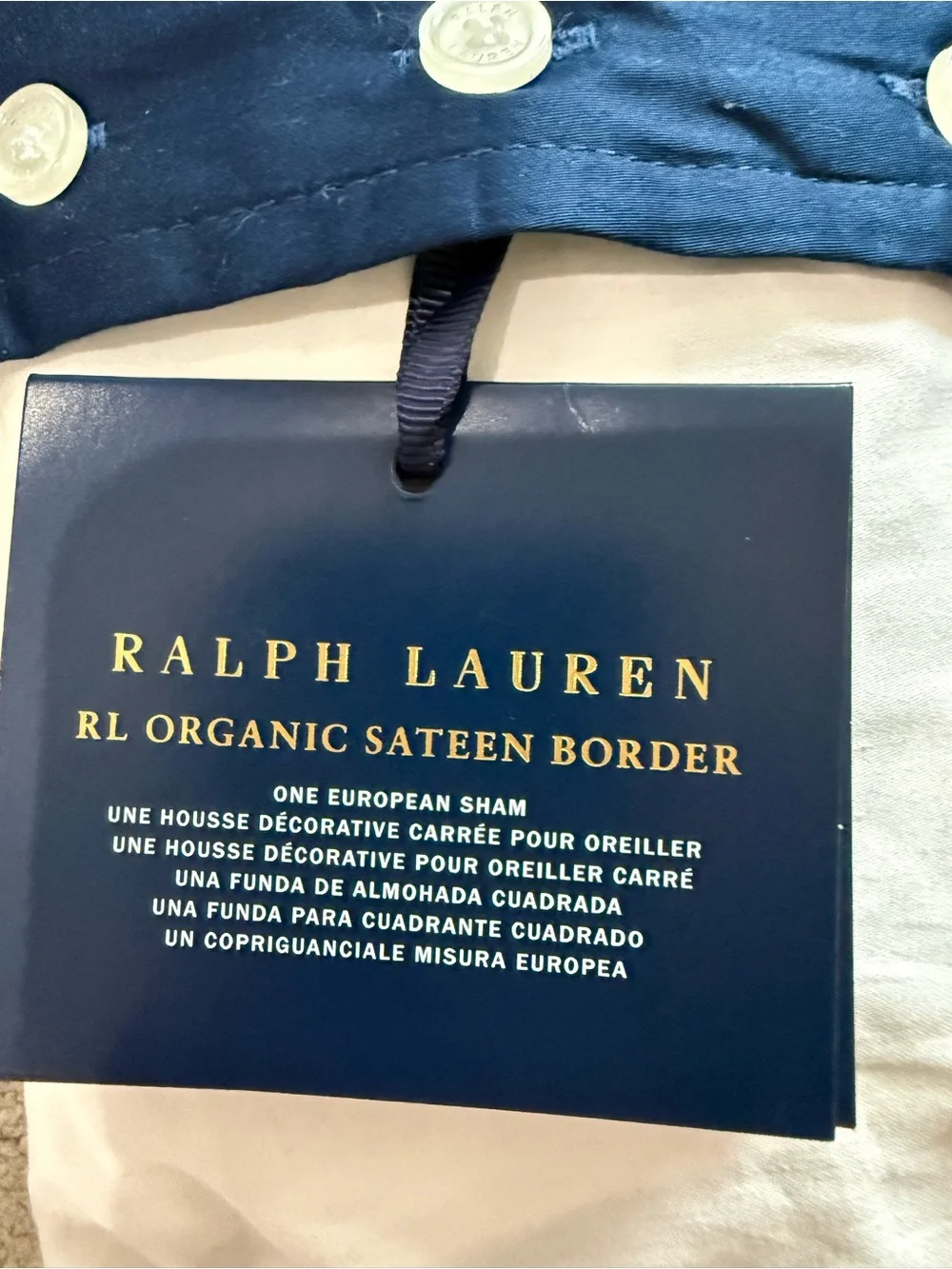 Ralph Lauren Organic Sateen Border Euro Sham White Polo Navy NEW
